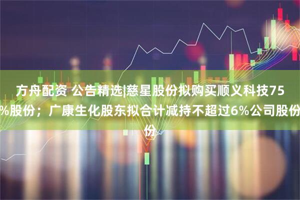 方舟配资 公告精选|慈星股份拟购买顺义科技75%股份；广康生化股东拟合计减持不超过6%公司股份